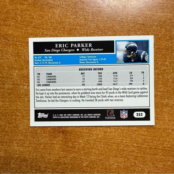 Topps Eric Parker Chargers Card with Black and White Details - Picture 2 of 3